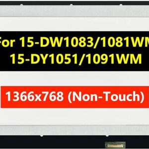 L63568-001 LCD Screen Replacement for Hp 15-DW1083WM 1B9S3UA, 15-DY1051WM 8MM76UA, 15-DY1091WM 1F8Z8UA, 15-DW1081WM 9VV89UA, LCD Screen 15.6" 30Pin Laptop Display Panel（Mate HD 1366X768